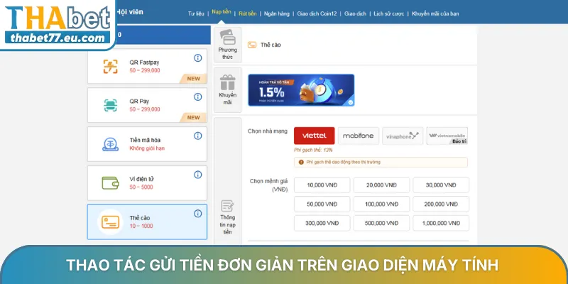 Nạp tiền Thabet nhanh chóng an toàn và chi tiết mới nhất 2026